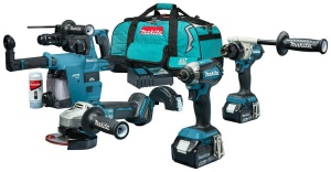 MAK.Zestaw COMBO 18V DLX4155TX1/ DGA504+DDF486+DTD153+DHR243+2x5Ah